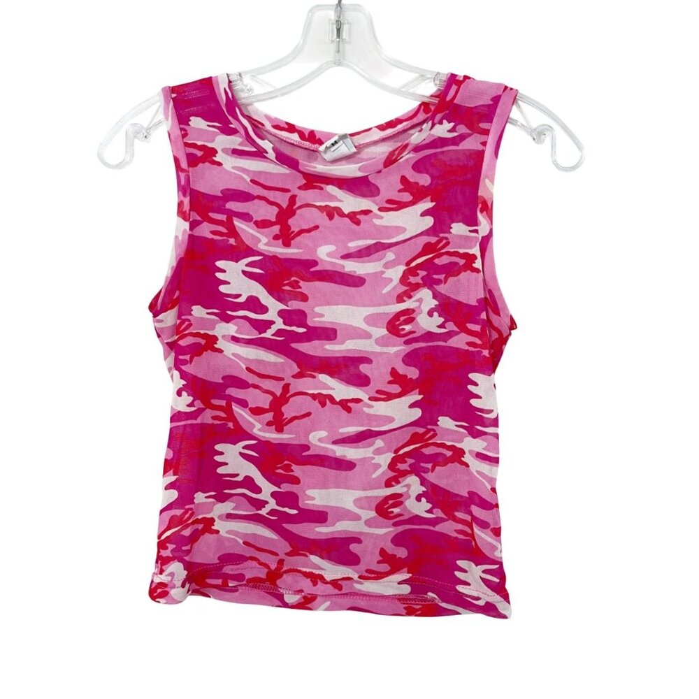 Sauvage California Pink‎ Camo Print Mesh Tank Top Cover Up Swim Size Medium